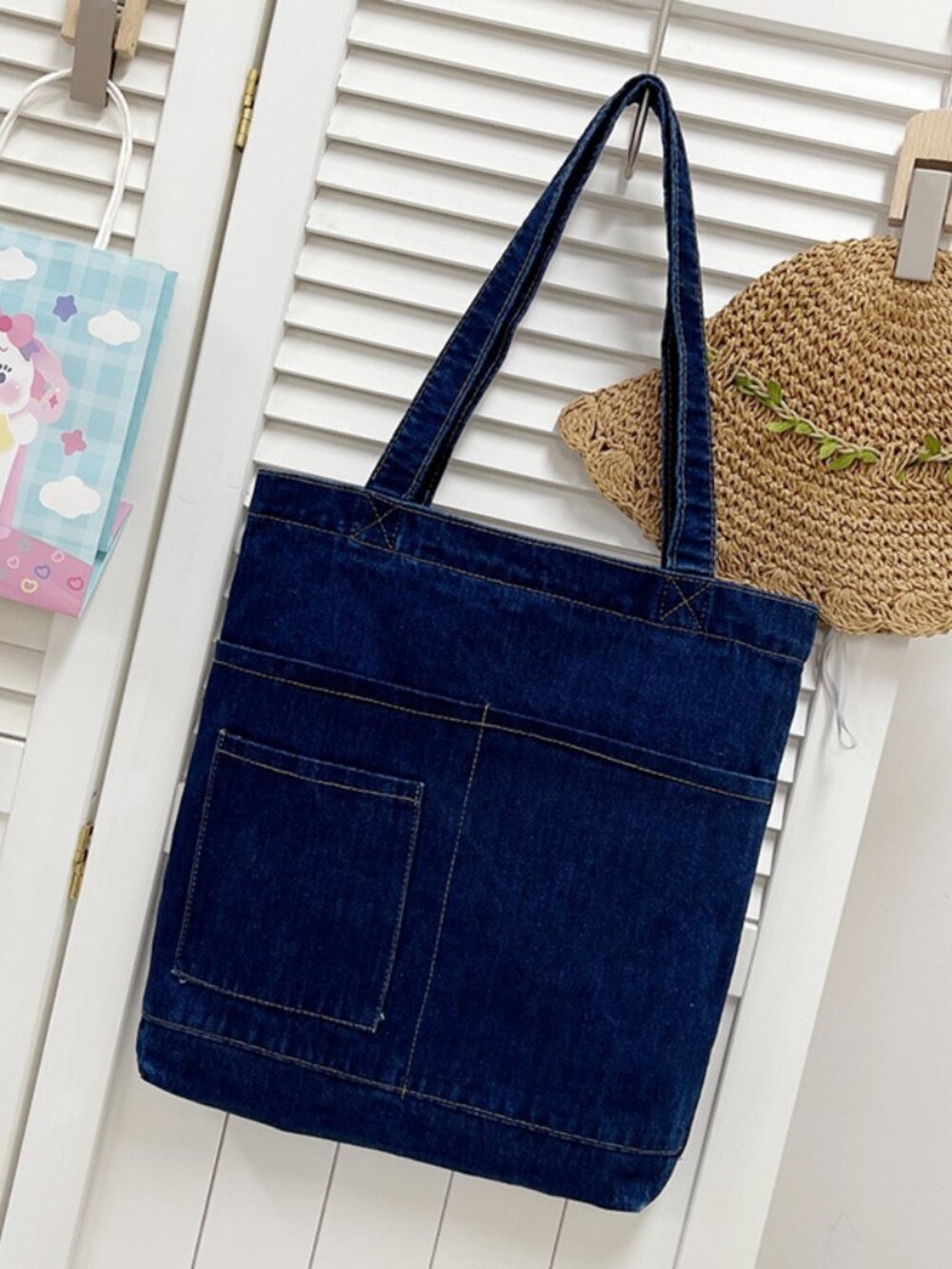 Denim Shoulder Tote Bag – Lightweight Urban Casual Handbag A4 Size